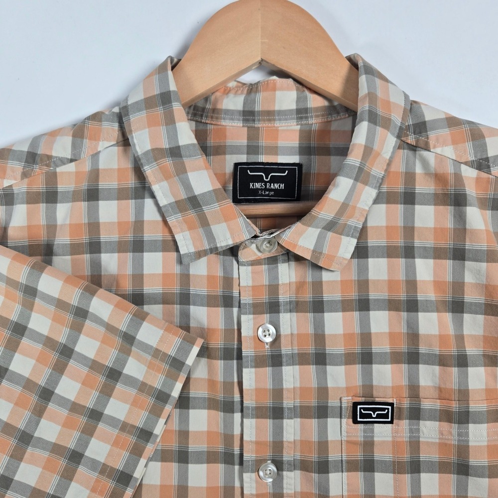 Kimes Ranch Button Down Mens XL Orange Plaid Short Sleeve Western Coolmax Shirt‎